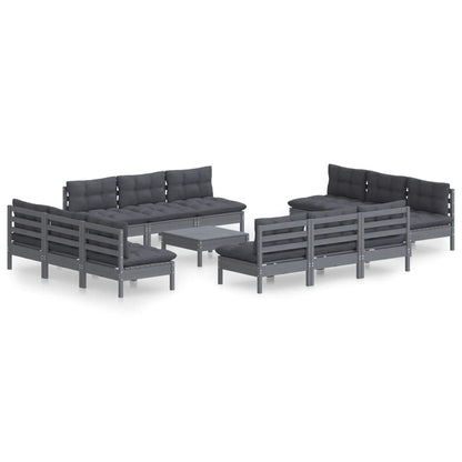 Set Divani da Giardino 13 pz e Cuscini Antracite Legno di Pino