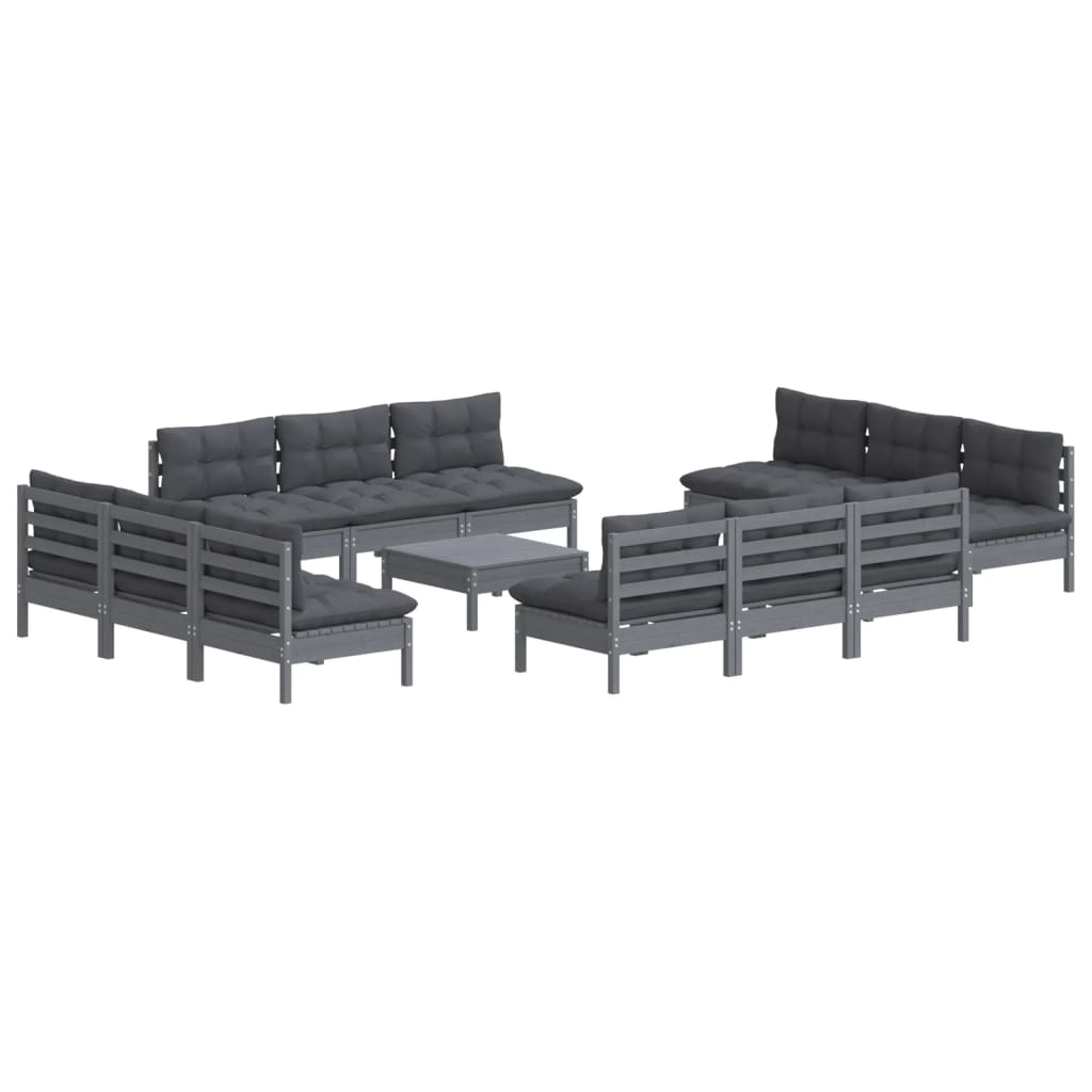 Set Divani da Giardino 13 pz e Cuscini Antracite Legno di Pino