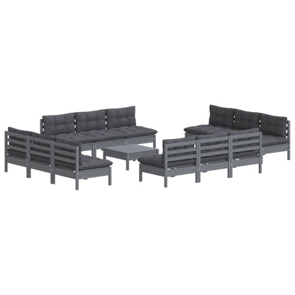 Set Divani da Giardino 13 pz e Cuscini Antracite Legno di Pino