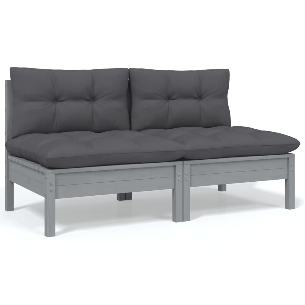 Set Divani da Giardino 13 pz e Cuscini Antracite Legno di Pino