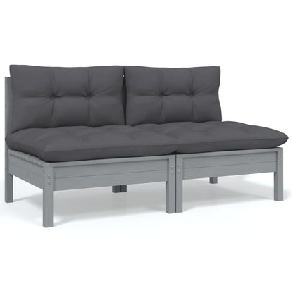 Set Divani da Giardino 13 pz e Cuscini Antracite Legno di Pino