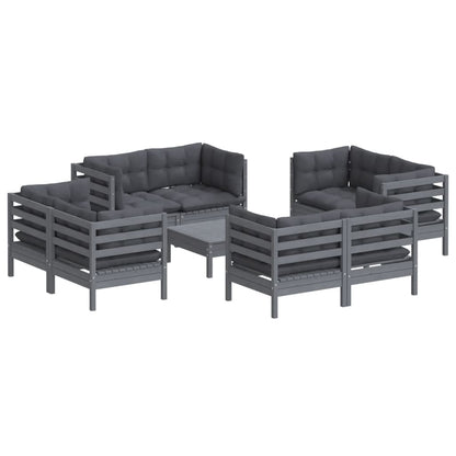 Set Divani da Giardino 9 pz con Cuscini Antracite Legno di Pino