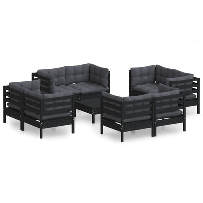Set Divani da Giardino 9 pz con Cuscini Antracite Legno di Pino