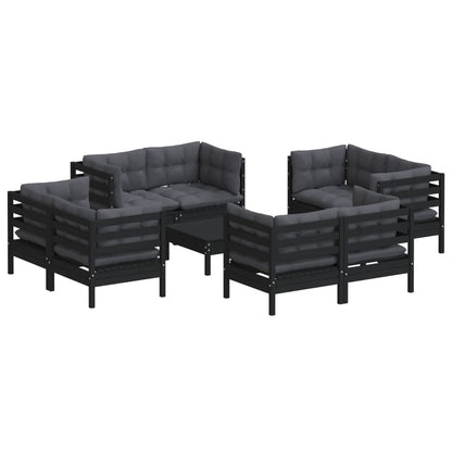 Set Divani da Giardino 9 pz con Cuscini Antracite Legno di Pino