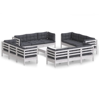Set Divani da Giardino 13 pz e Cuscini Antracite Legno di Pino