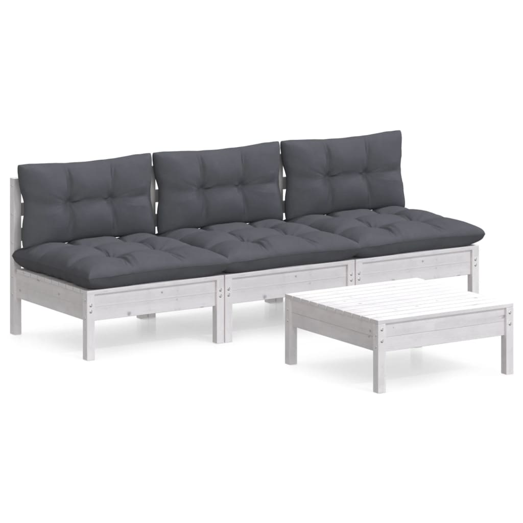 Set Divani da Giardino 4 pz con Cuscini Antracite Legno di Pino
