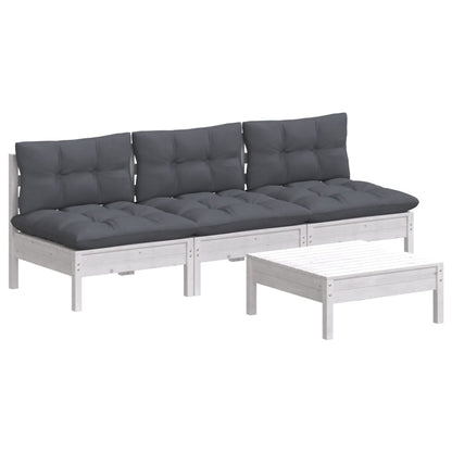 Set Divani da Giardino 4 pz con Cuscini Antracite Legno di Pino