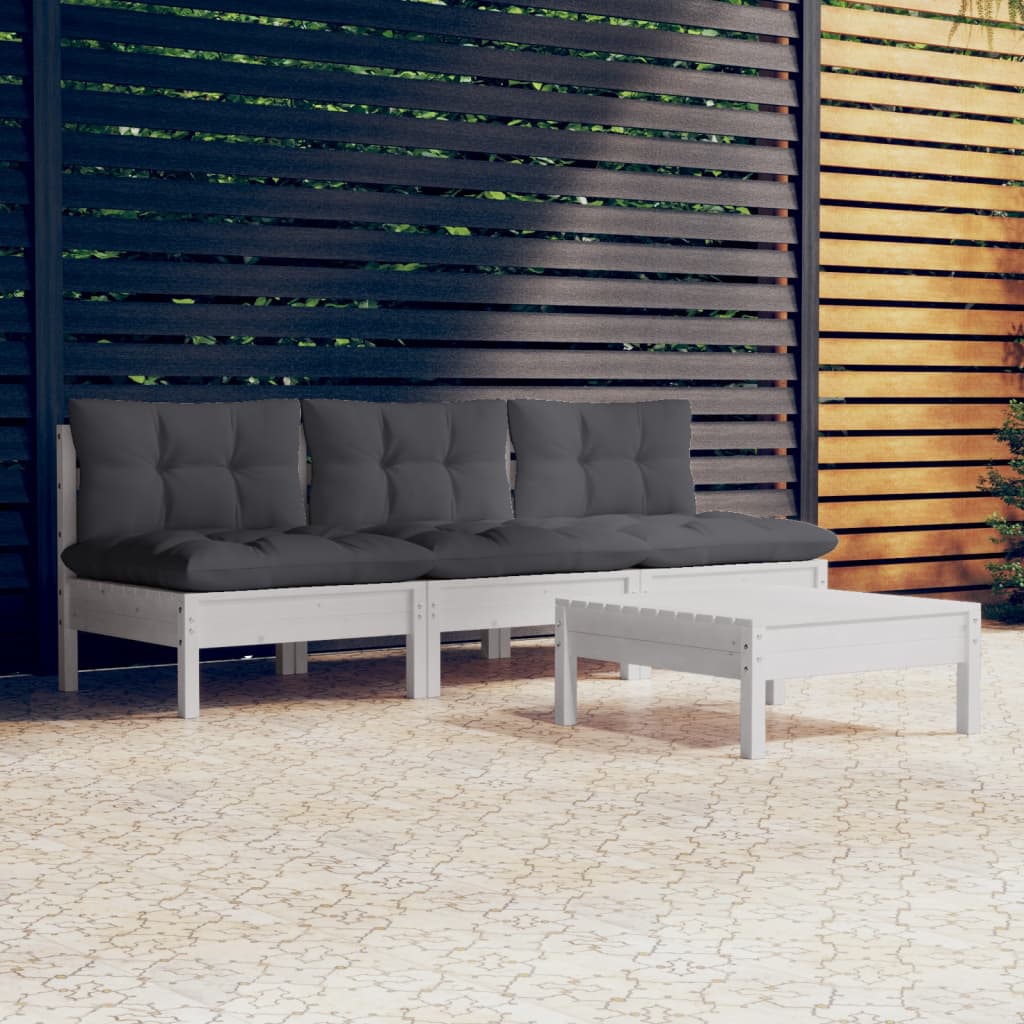 Set Divani da Giardino 4 pz con Cuscini Antracite Legno di Pino