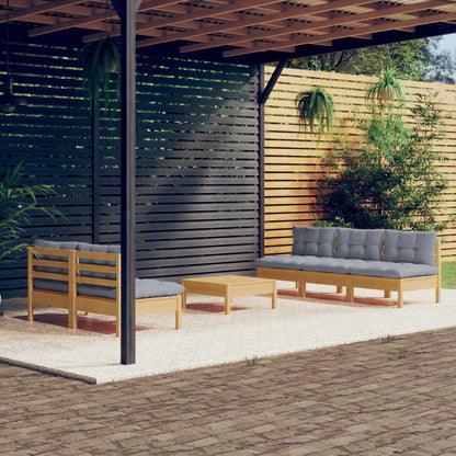 Set Divani da Giardino 6 pz con Cuscini Grigi Massello di Pino