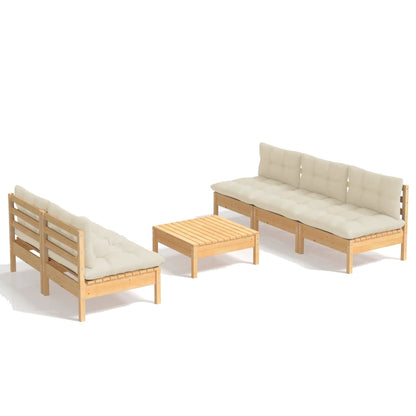 Set Salotto da Giardino 6 pz con Cuscini Crema Legno di Pino