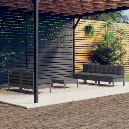 Set Divani da Giardino 6 pz con Cuscini Antracite Legno di Pino