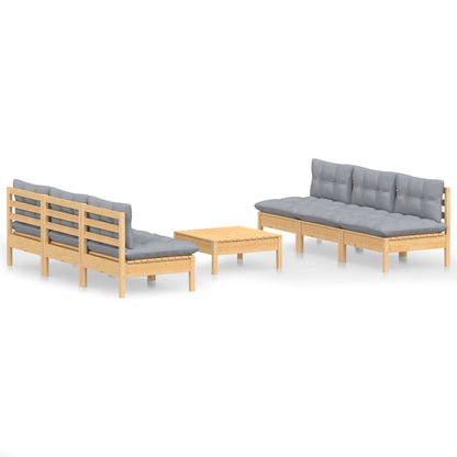 Set Divani da Giardino 7 pz con Cuscini Grigi Massello di Pino
