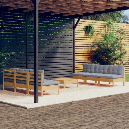 Set Divani da Giardino 7 pz con Cuscini Grigi Massello di Pino
