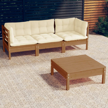 Set Salotto da Giardino 4 pz con Cuscini Crema in Legno di Pino