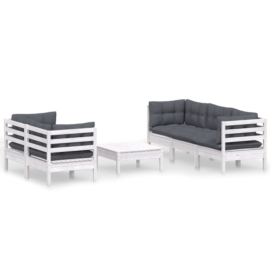 Set Divani da Giardino 6 pz con Cuscini Antracite Legno di Pino