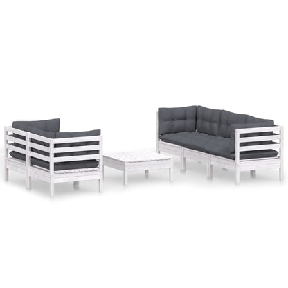Set Divani da Giardino 6 pz con Cuscini Antracite Legno di Pino