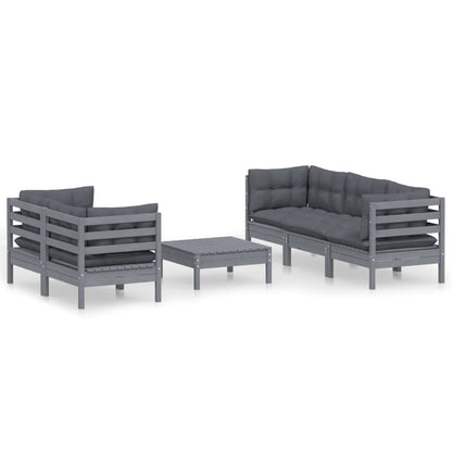 Set Divani da Giardino 6 pz con Cuscini Antracite Legno di Pino