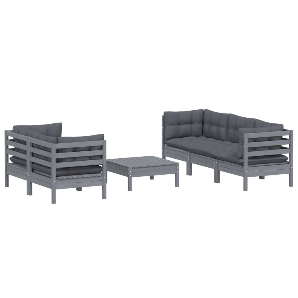 Set Divani da Giardino 6 pz con Cuscini Antracite Legno di Pino
