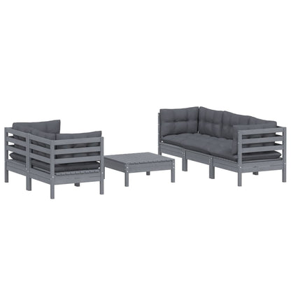Set Divani da Giardino 6 pz con Cuscini Antracite Legno di Pino