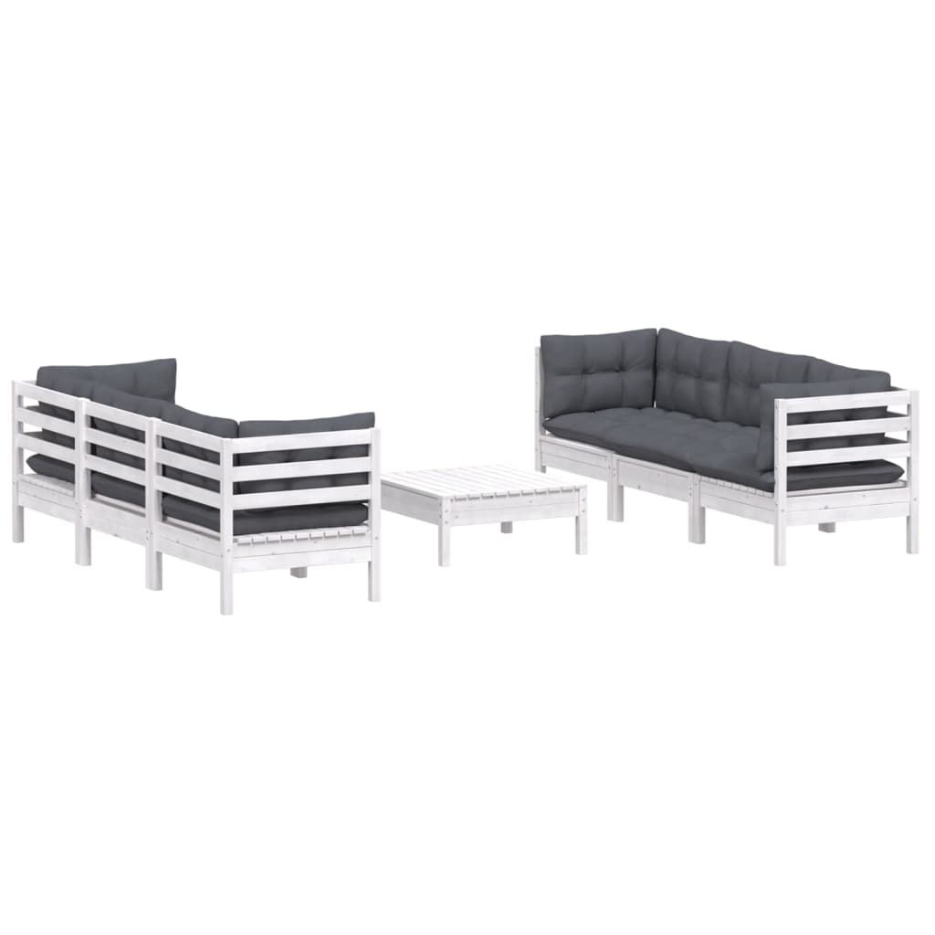 Set Divani da Giardino 7 pz con Cuscini Antracite Legno di Pino