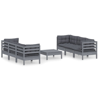 Set Divani da Giardino 7 pz con Cuscini Antracite Legno di Pino