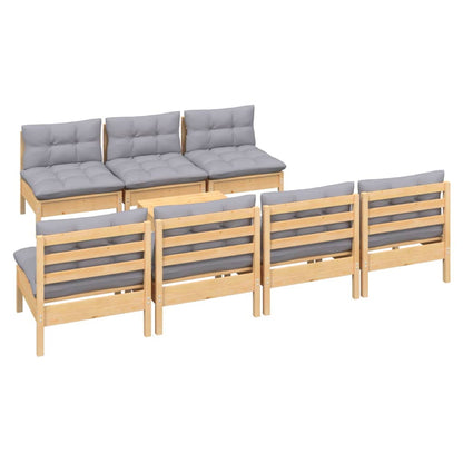 Set Divani da Giardino 8 pz con Cuscini Grigi Massello di Pino