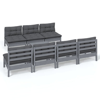 Set Divani da Giardino 8 pz con Cuscini Antracite Legno di Pino