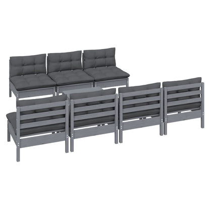 Set Divani da Giardino 8 pz con Cuscini Antracite Legno di Pino
