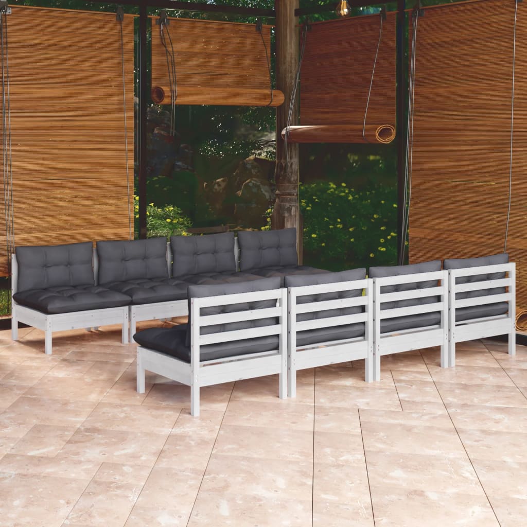 Set Salotto Giardino con Cuscini 9 pz in Legno Massello di Pino
