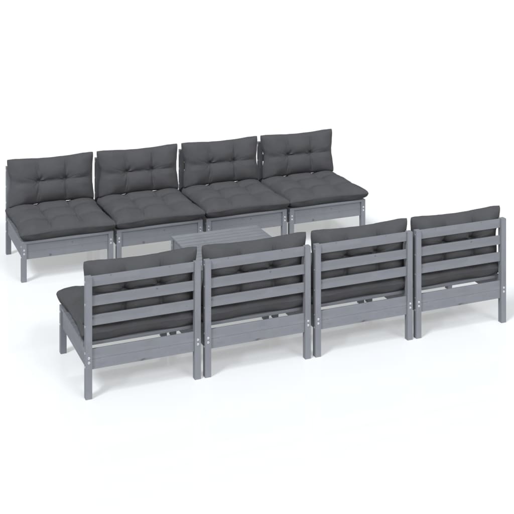 Set Salotto Giardino con Cuscini 9 pz in Legno Massello di Pino
