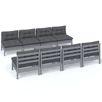 Set Salotto Giardino con Cuscini 9 pz in Legno Massello di Pino
