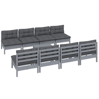 Set Salotto Giardino con Cuscini 9 pz in Legno Massello di Pino