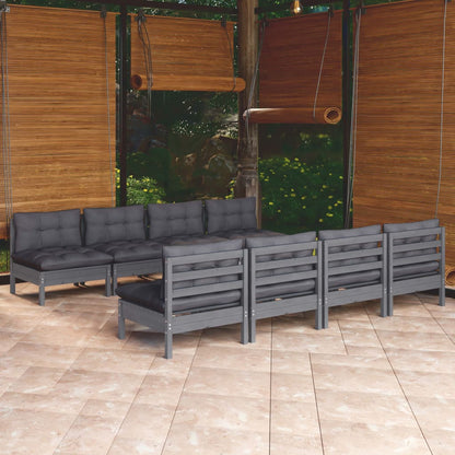 Set Salotto Giardino con Cuscini 9 pz in Legno Massello di Pino