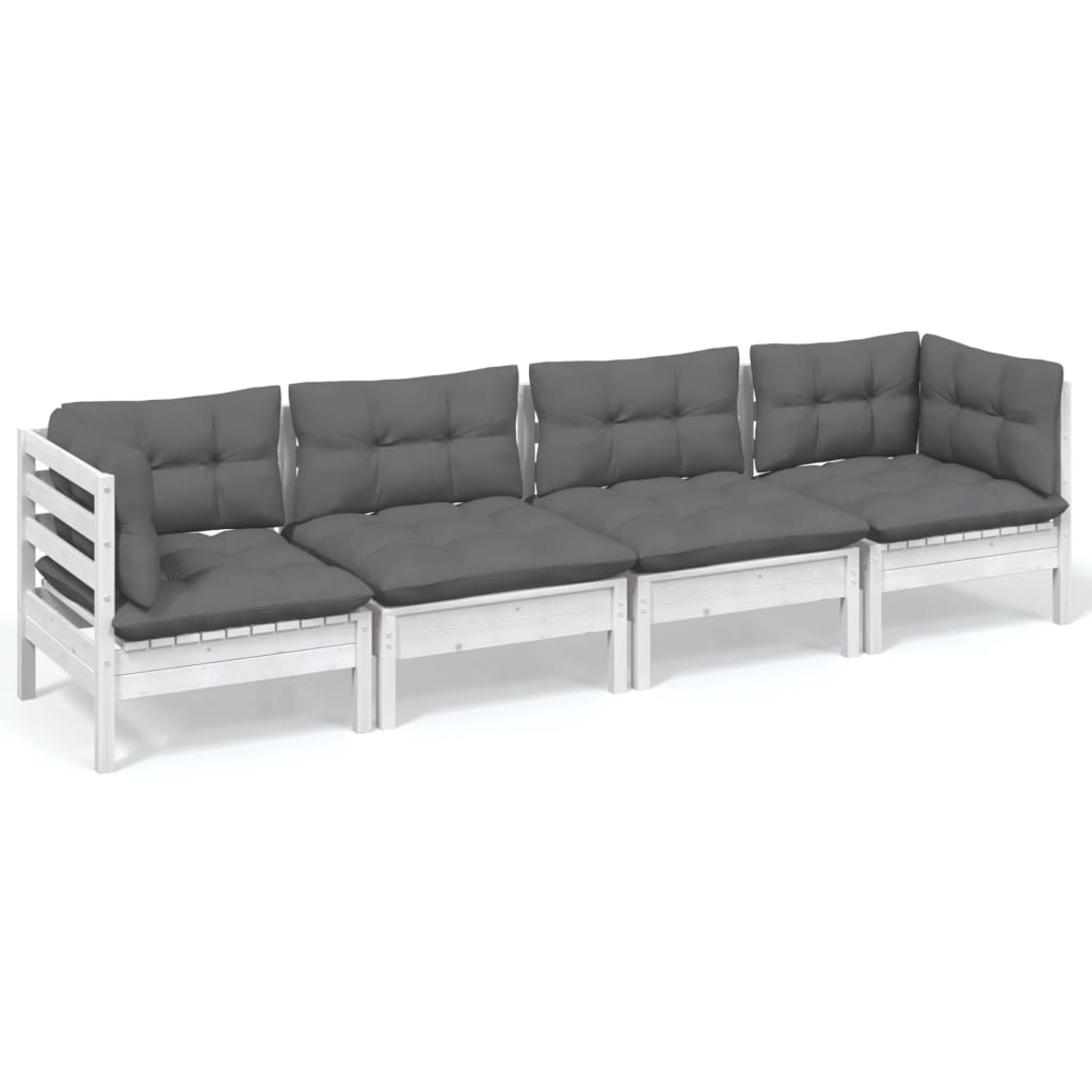 Set Salotto da Giardino 4 pz con Cuscini Legno Massello di Pino