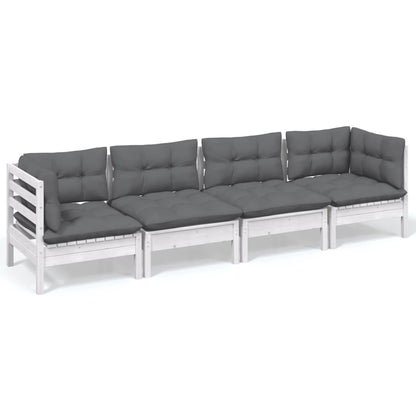 Set Salotto da Giardino 4 pz con Cuscini Legno Massello di Pino