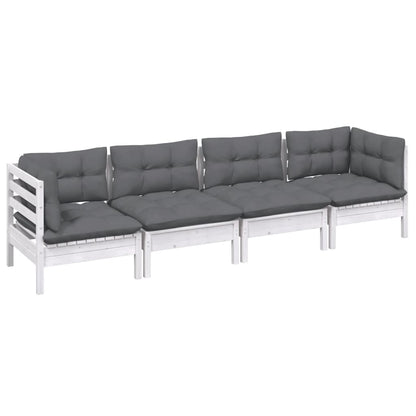 Set Salotto da Giardino 4 pz con Cuscini Legno Massello di Pino