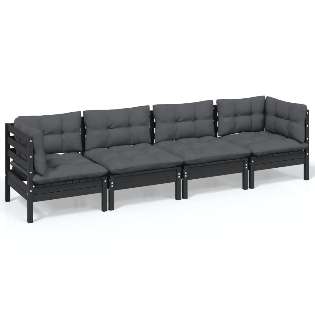 Set Salotto da Giardino 4 pz con Cuscini Legno Massello di Pino