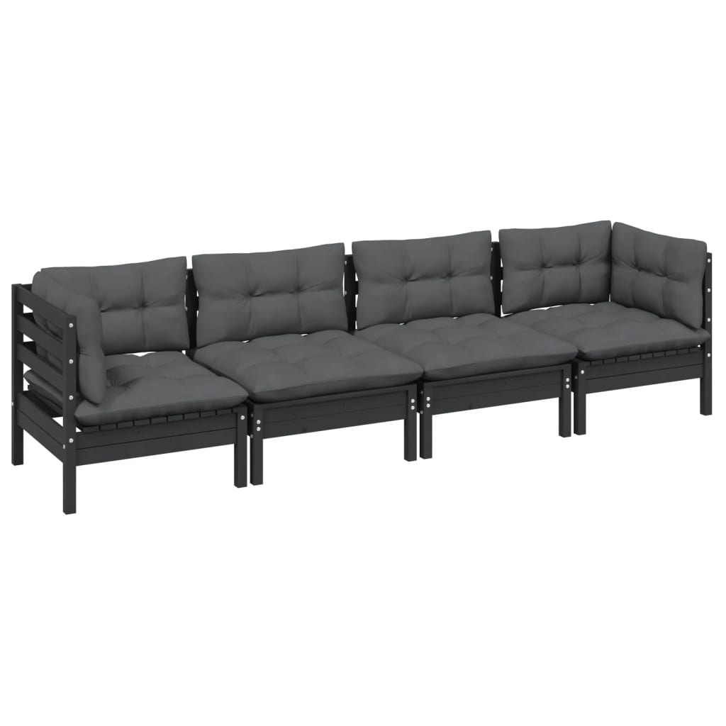 Set Salotto da Giardino 4 pz con Cuscini Legno Massello di Pino