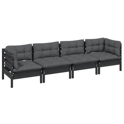 Set Salotto da Giardino 4 pz con Cuscini Legno Massello di Pino