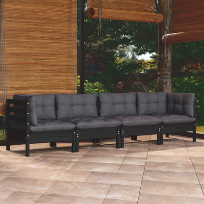 Set Salotto da Giardino 4 pz con Cuscini Legno Massello di Pino