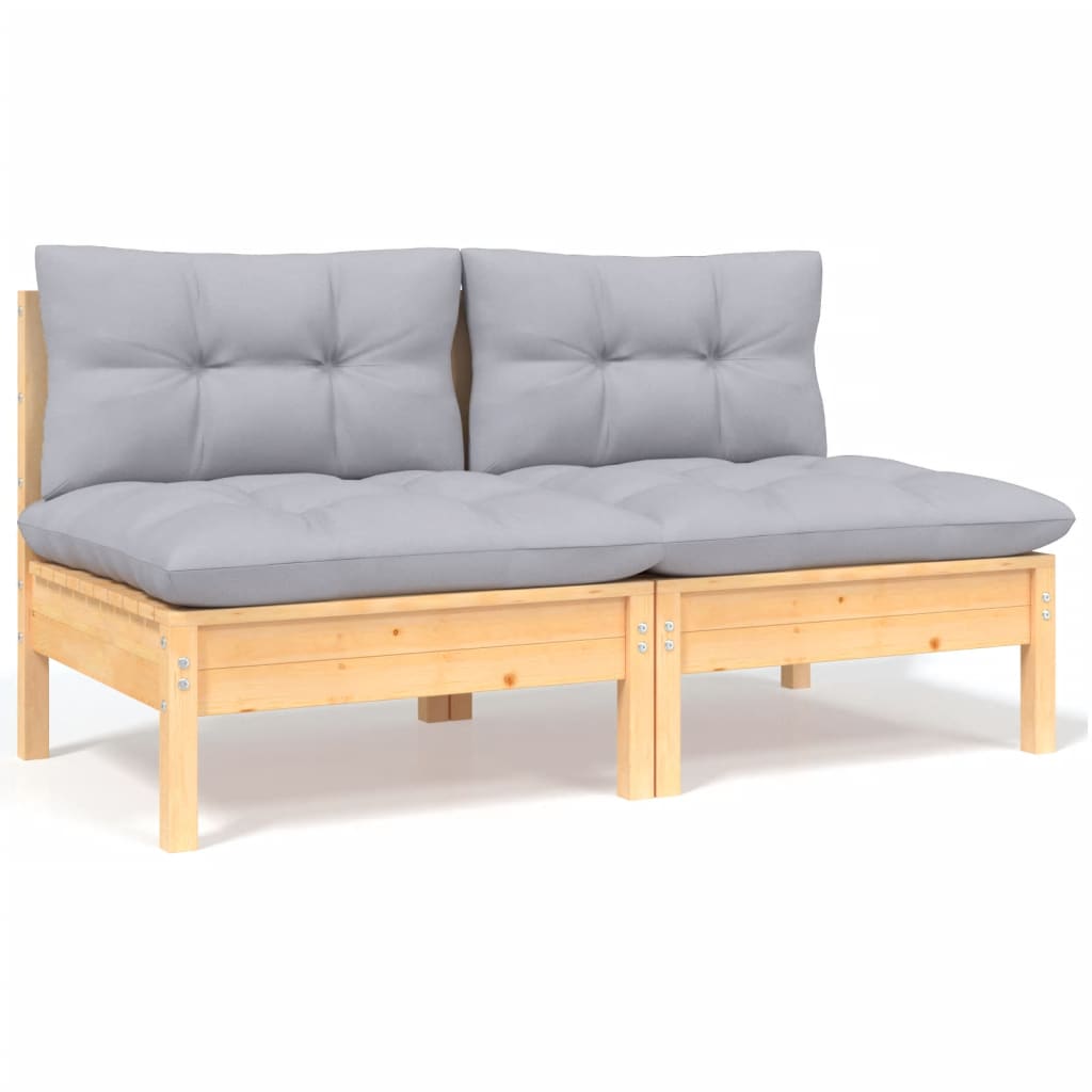 Set Divani da Giardino 5 pz con Cuscini Grigi Massello di Pino