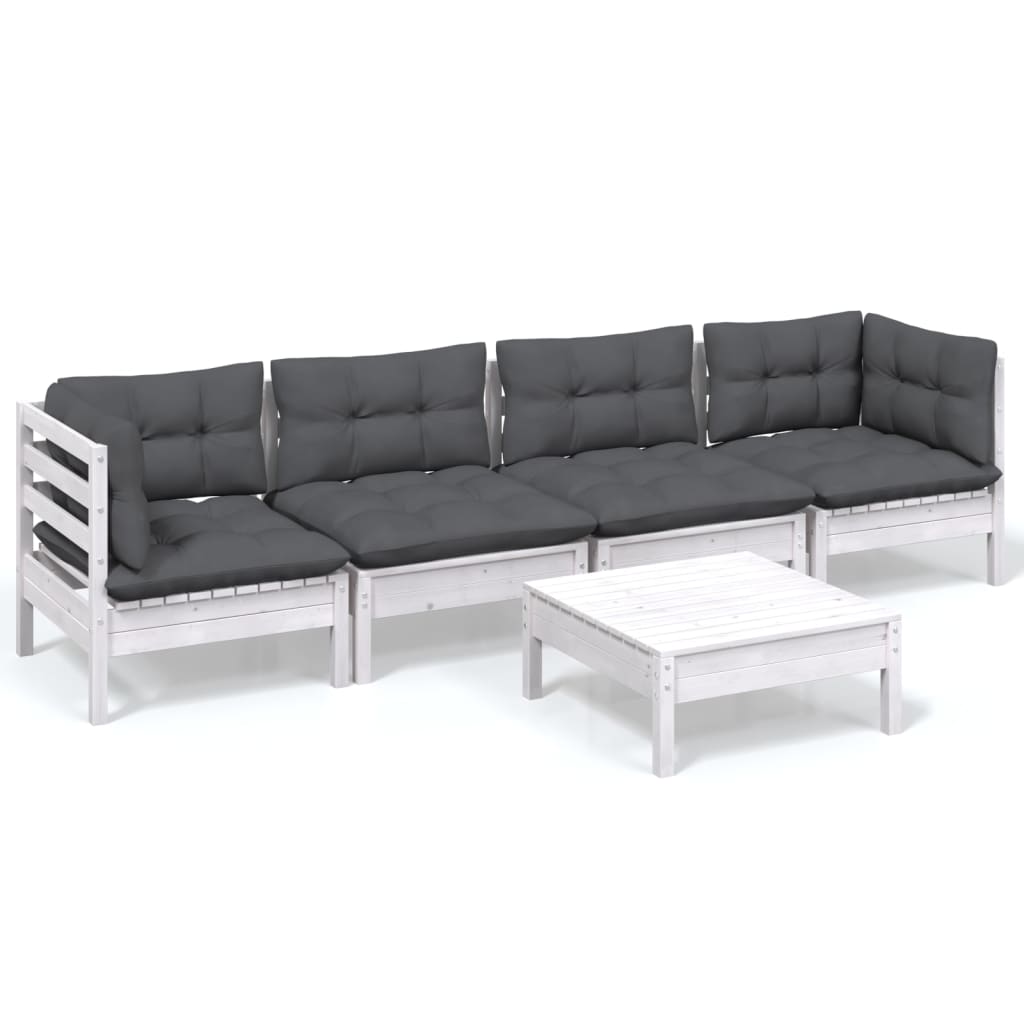 Set Salotto da Giardino 5pz con Cuscini Legno Massello di Pino