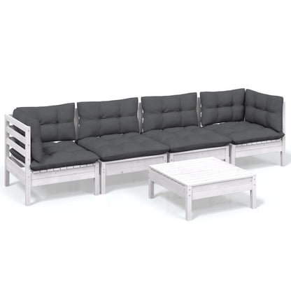 Set Salotto da Giardino 5pz con Cuscini Legno Massello di Pino