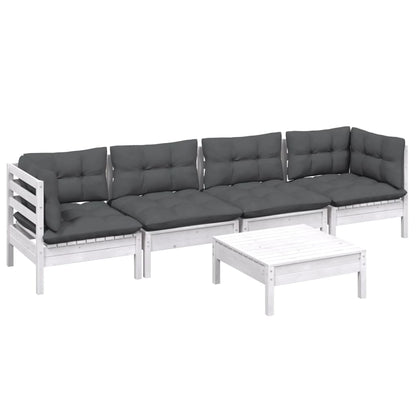 Set Salotto da Giardino 5pz con Cuscini Legno Massello di Pino