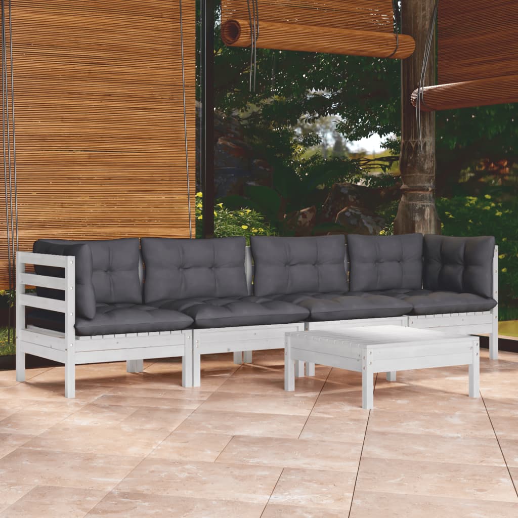Set Salotto da Giardino 5pz con Cuscini Legno Massello di Pino