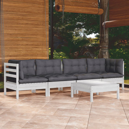 Set Salotto da Giardino 5pz con Cuscini Legno Massello di Pino