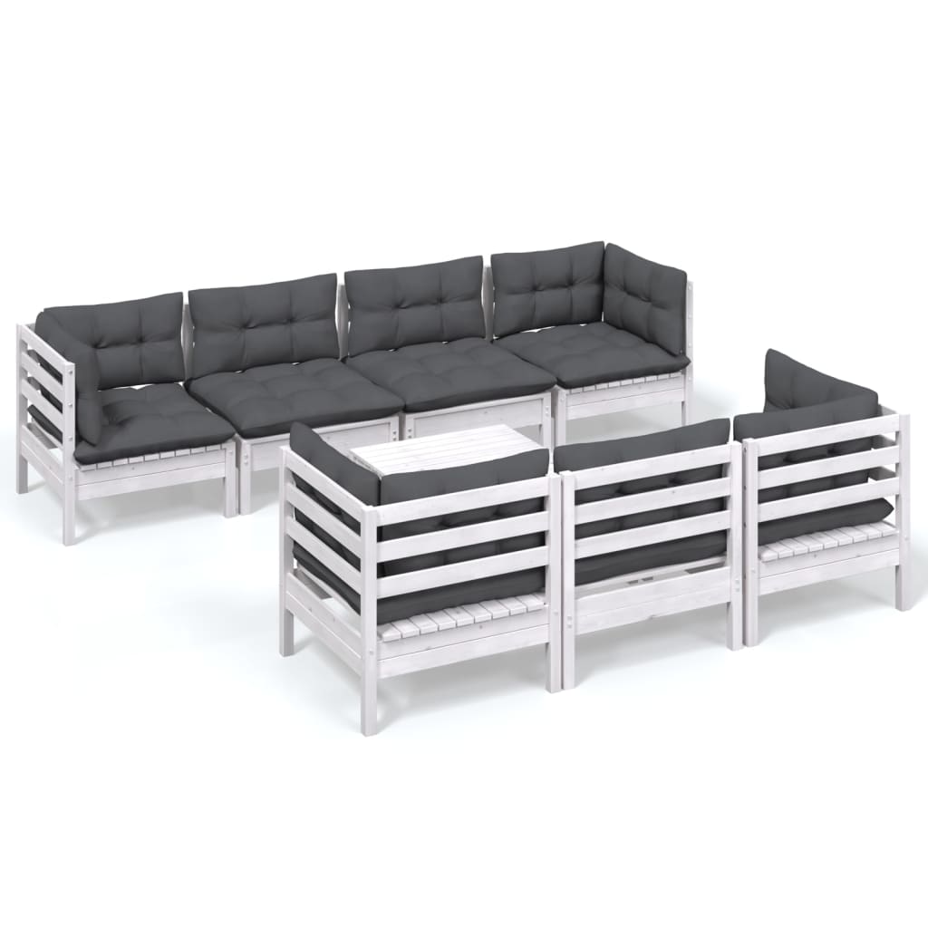 Set Salotto da Giardino con Cuscini 8 pz Legno Massello di Pino