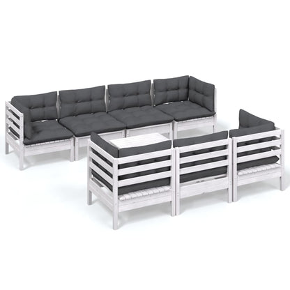 Set Salotto da Giardino con Cuscini 8 pz Legno Massello di Pino