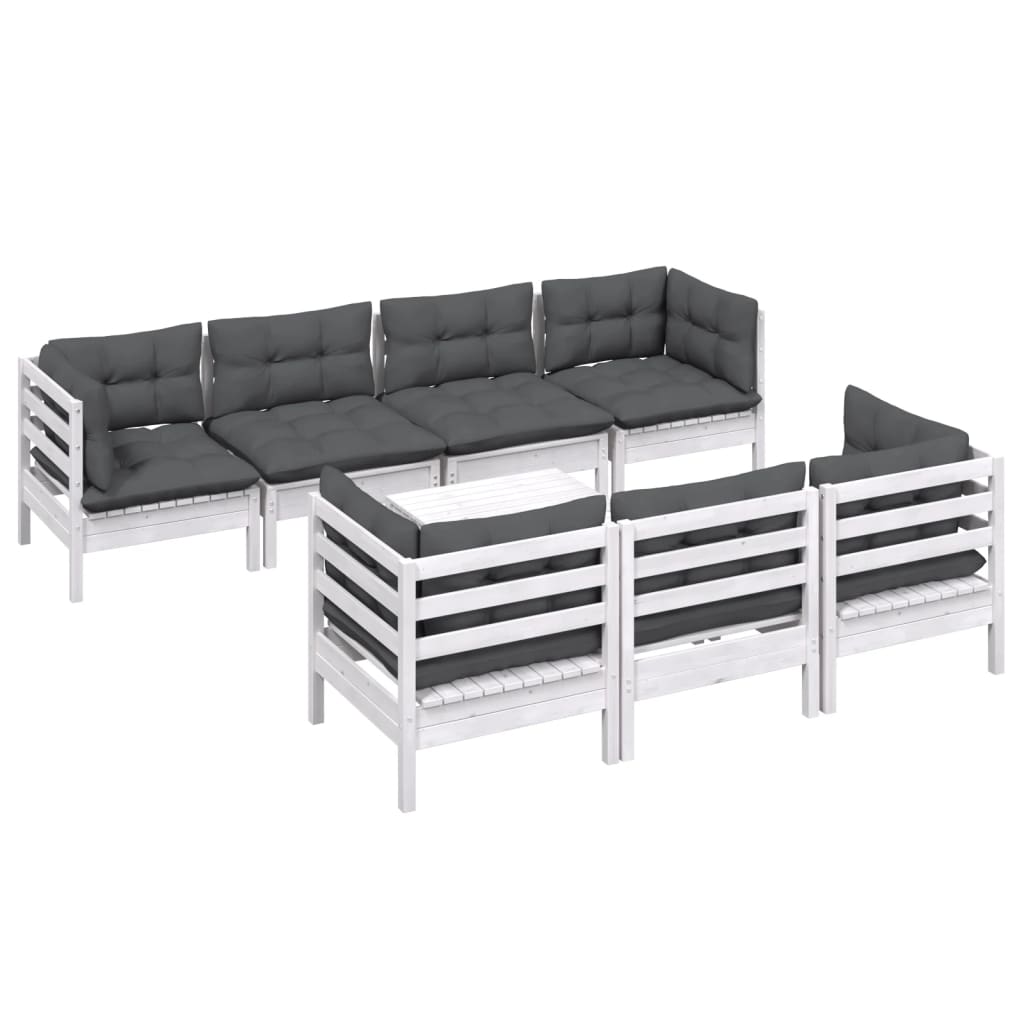 Set Salotto da Giardino con Cuscini 8 pz Legno Massello di Pino