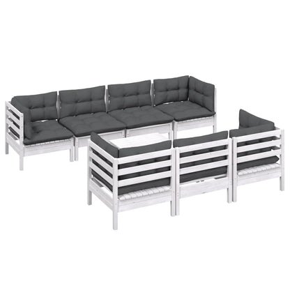 Set Salotto da Giardino con Cuscini 8 pz Legno Massello di Pino
